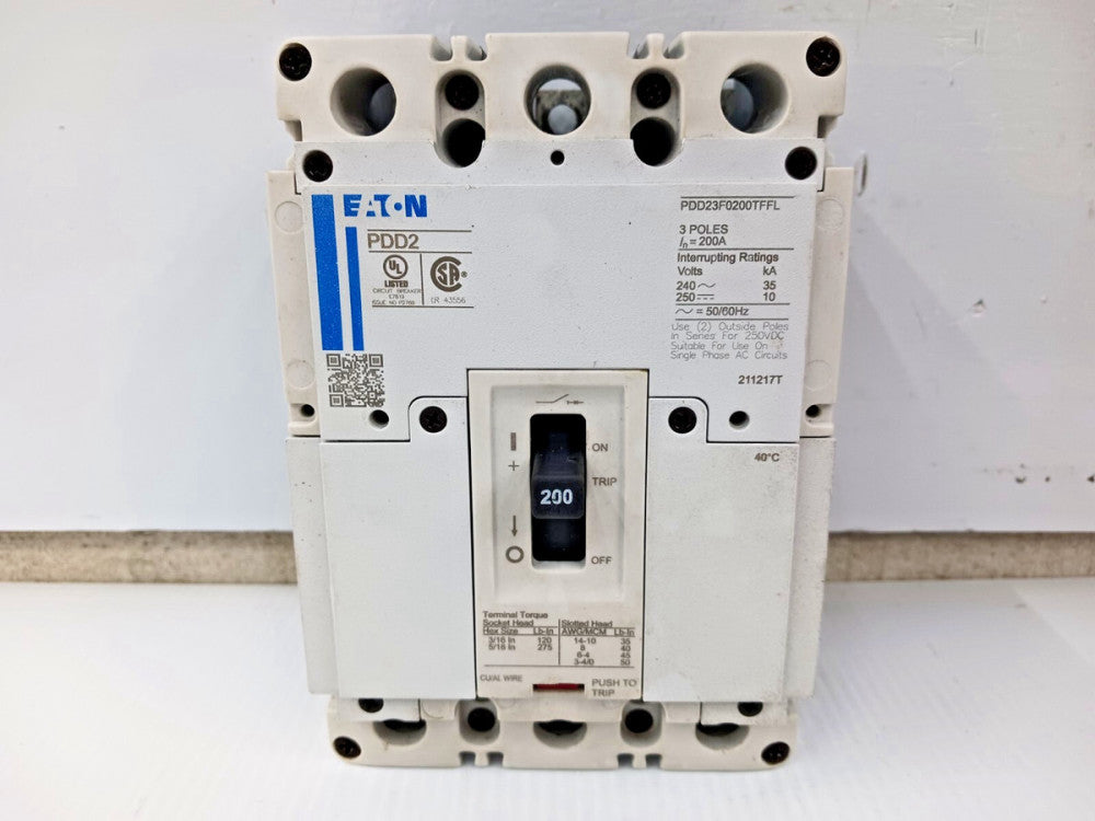 EATON 200 AMP CIRCUIT BREAKER 3 POLE 240 VAC / 250 VDC PDD23F0200TFFL