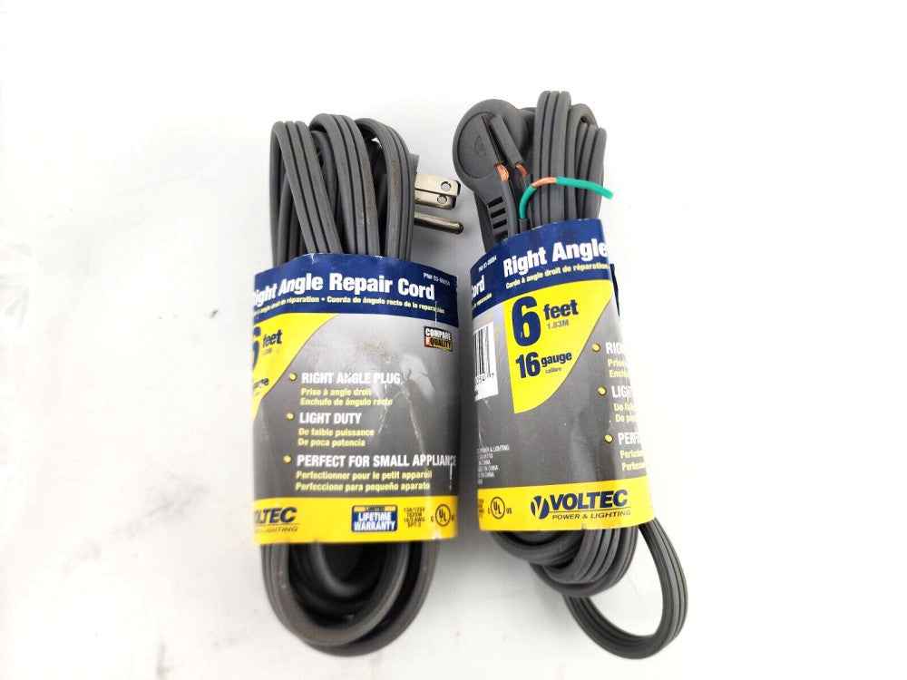2pcs Voltec Right Angle Repair Power Cord Appliance 1625W 6FT 16GA