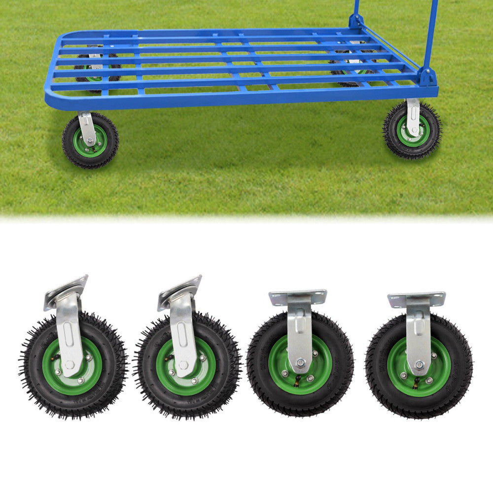 4Pc 8 inch Pneumatic Air Tire Wheels 2 Rigid + 2 Swivel HD Farm Cart Caster