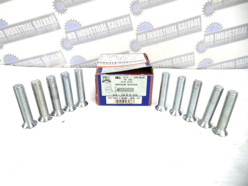 (10 Pcs.) PFC - 90275A722 - FLAT HEAD SLOTTED MACHINE SCREW - 1/2-13 x 2-1/2 in