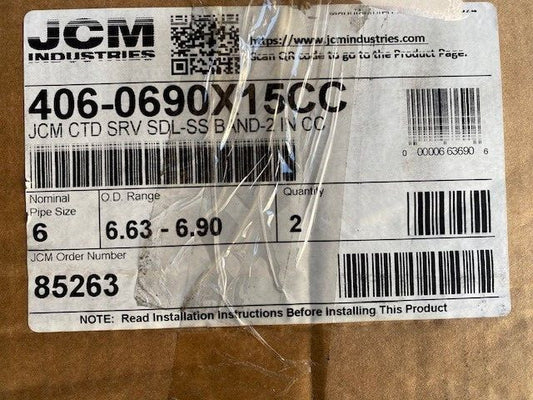 (2) JCM 406 6 x 2 in. CC Ductile Iron Saddle with Double Stainless Steel Strap