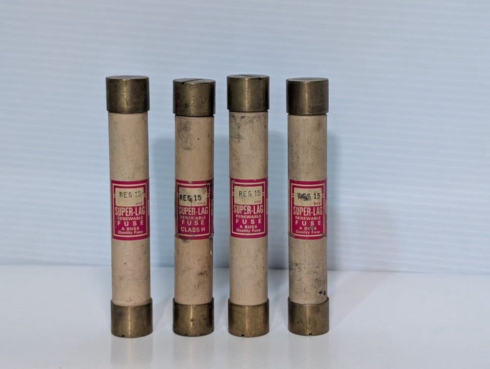 Lot of 4 Bussmann RES15 Super Lag 600 Volt, 1-30A, Fuses, 5" length, As Shown