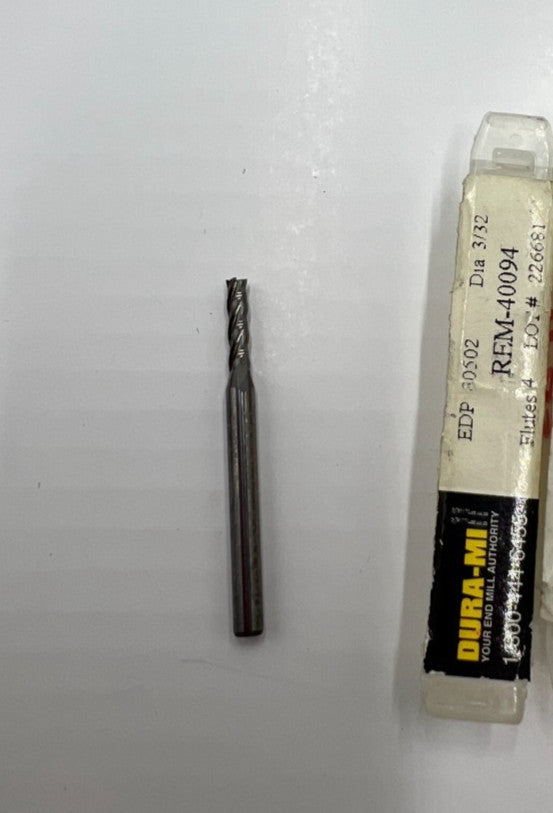 Dura-Mill REM-40094 Square End Mill 3/32" 4FL 1-1/2" OAL, 1/2" Shank Dia