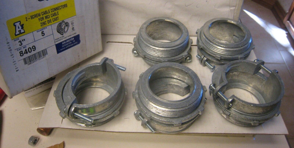 5 pc box Arlington 8409  3"  2-screws  Connectors For   MCI Cable -Die cast zinc