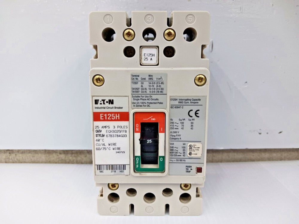 EATON 25 AMP BOLT-ON CIRCUIT BREAKER 3 POLE 600Y/347 VAC EGH3025FFB