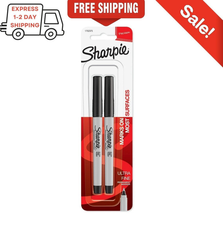 Sharpie Permanent Marker, Ultra Fine Point, Black Set Of 2