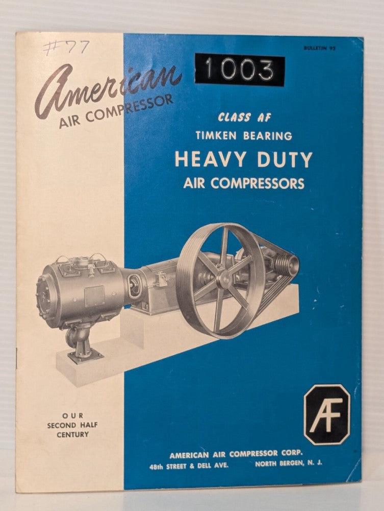 American Air Class AF Straight Line, Horizontal, Water Cooled Compressor Manuals