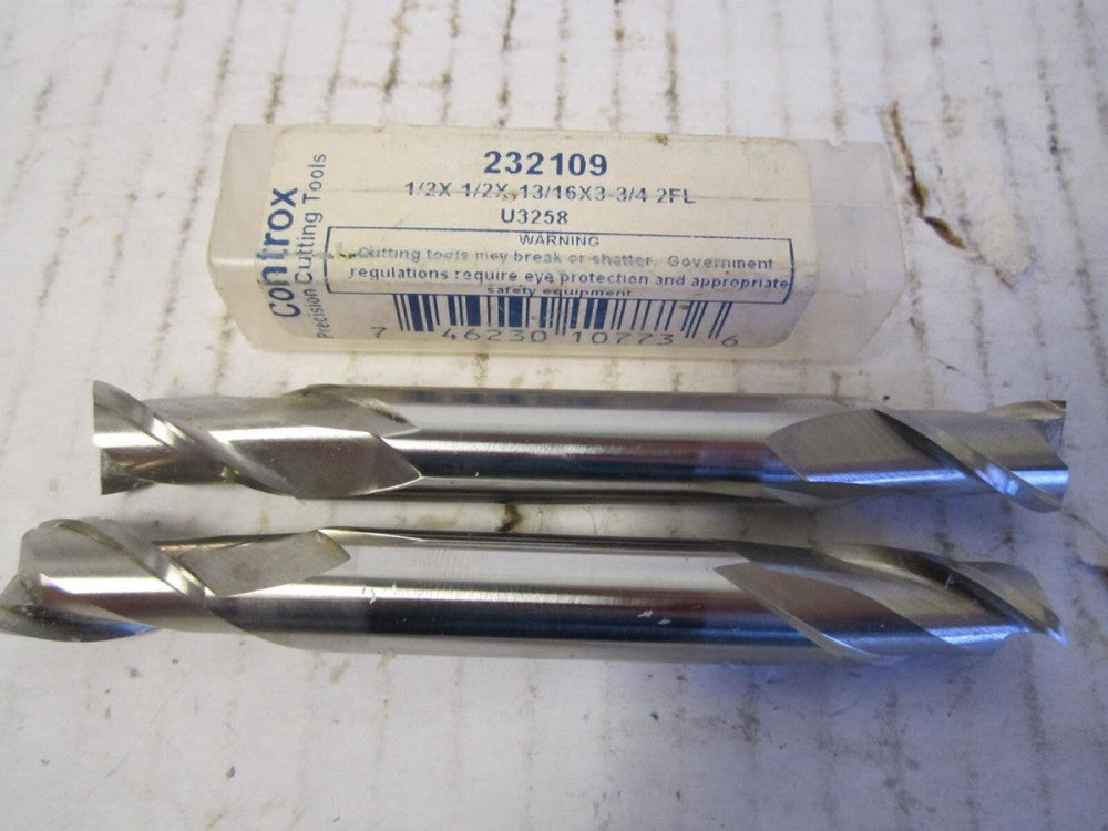 Controx (232109) 1/2 x 1/2 x 13/16" x 3-3/4" 2Fl Double End Endmills - Lot of 3 