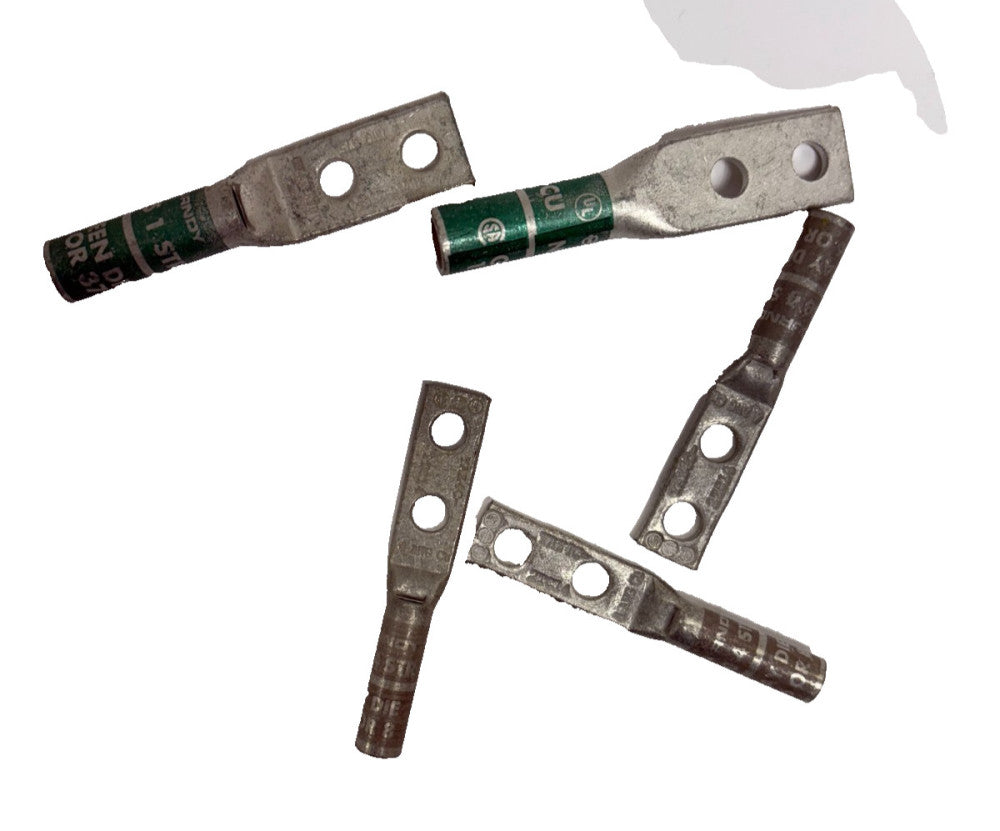BURNDY, TWO-HOLE LUG COMPRESSION CONNECTOR GREEN&GRAY, ASSORTED LOT OF 5