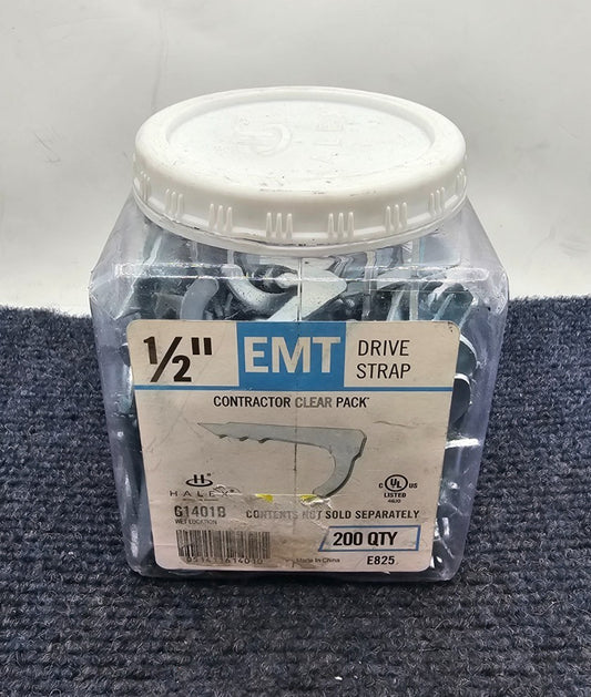 (QTY 200) Halex 61401B: Steel EMT Drive Strap 1/2-Inch Contractor Clear Pack