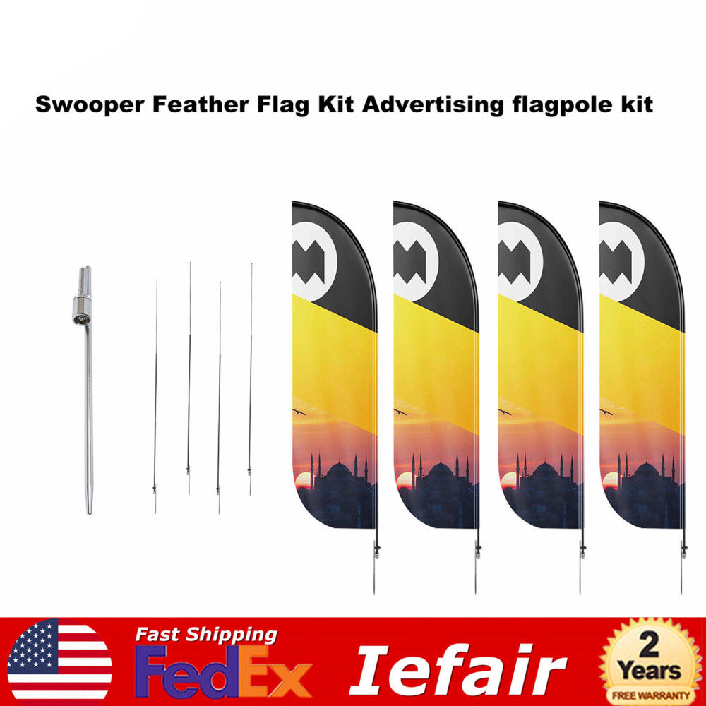 4 Pcs Swooper Flag Pole + Spike Ground Stake Mount Feather Flutter 12ft Kit