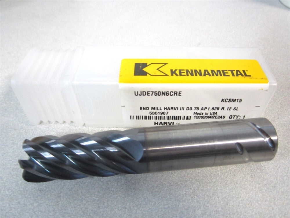 Kennametal (5351907) 3/4x1-5/8x3/4 x 4 Solid Carbide 6Fl Corner Radius End Mill 