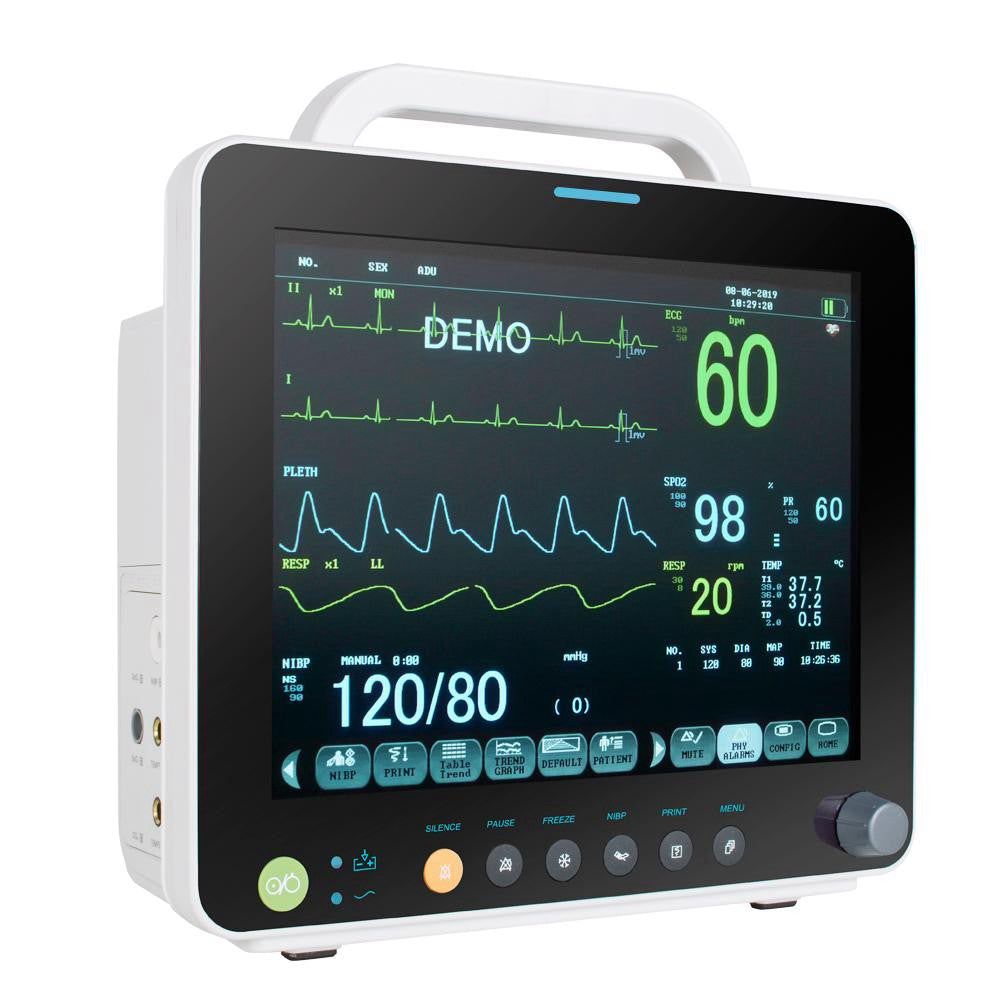 12 Portable Patient Monitor -Accurate ECG NIBP RESP TEMP SPO2 and PR brand-new