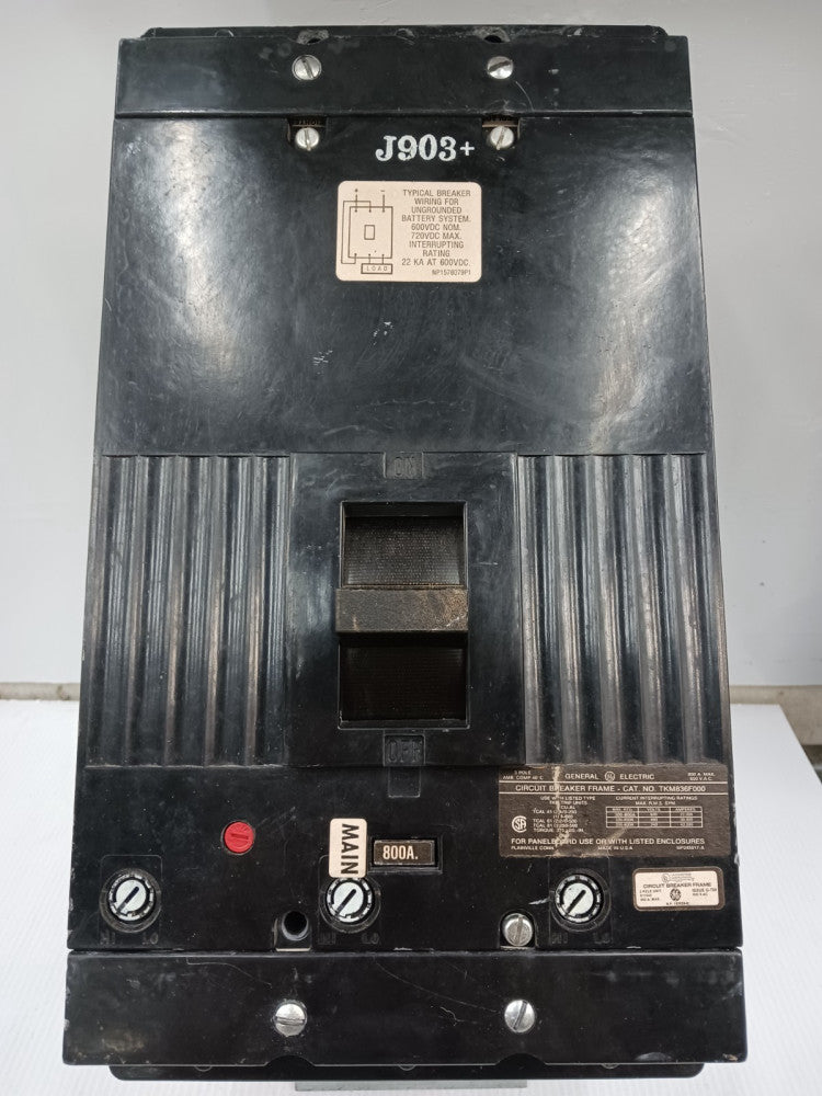 GE 800 Amp Circuit Breaker 3 Pole 600 VAC TKM836F000 W/ 800 Amp Trip