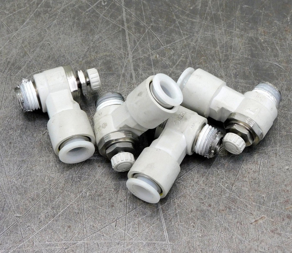 SMC AS2211F-N02-05S Flow Speed Control Valve Elbow 1/4" 48J216 Lot of Four (4)