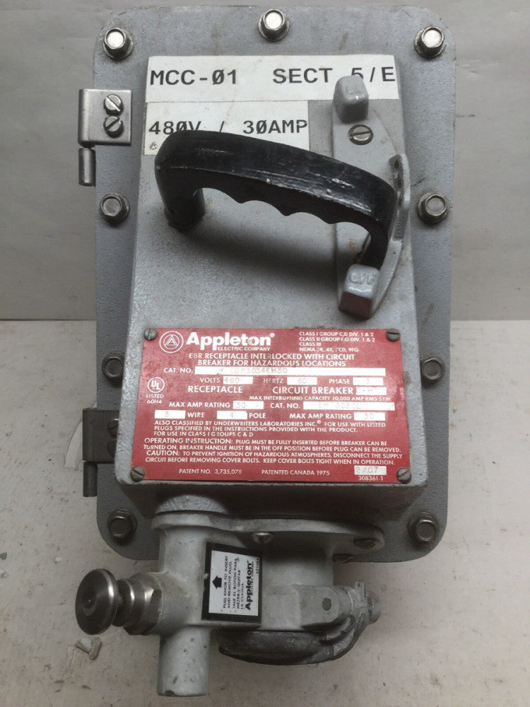 Appleton EBR3034EH30 EBR Receptacle W/Circuit Breaker 3 Phase 30 AMP 480V