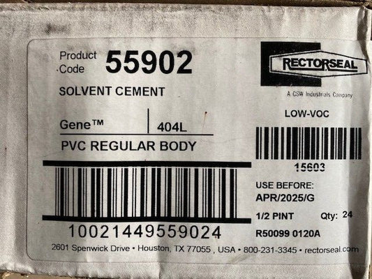 (Case of 24) Rectorseal 55902 Gene Clear Solvent Cement For PVC 8 oz