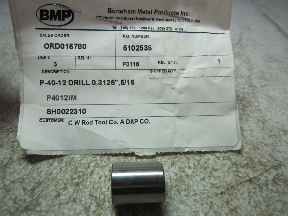 Boneham Metal P-40-12 0.3125" 5/16 Diameter Drill Bushing