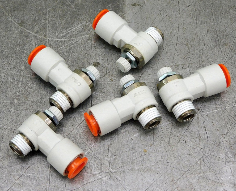 SMC AS2201F-N02-11SA Speed Control Valve Elbow 3/8" Tube x 1/4" NPT Lot of Five