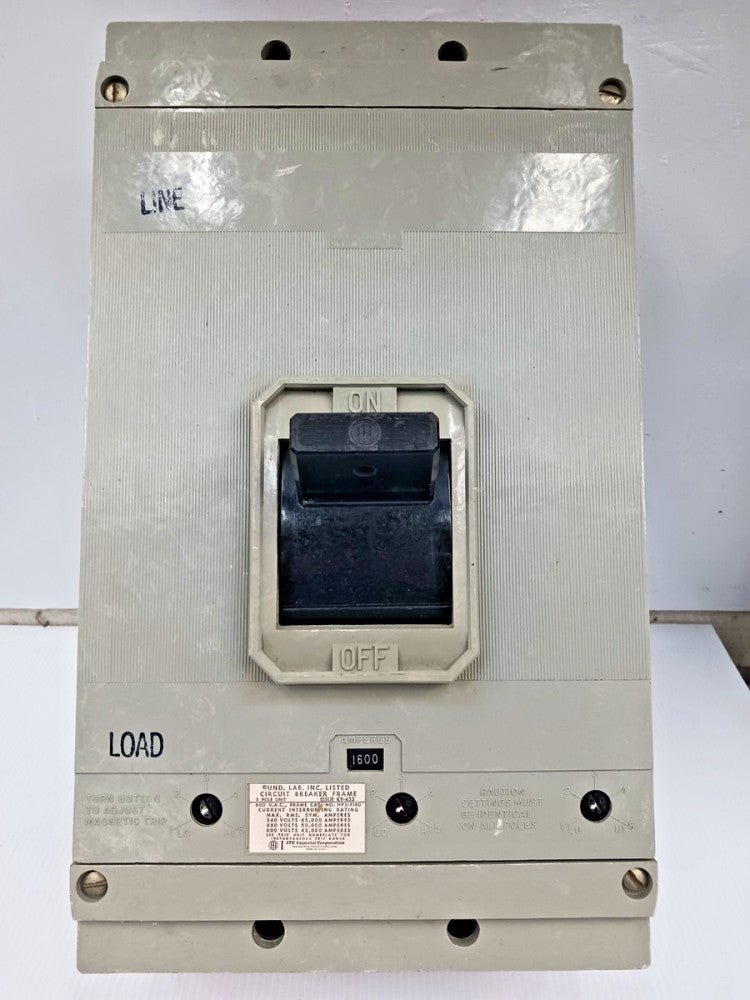 ITE 1600 Amp Circuit Breaker 3 Pole 600 VAC 50kA HP3-F160 W/ 1600 Amp Trip