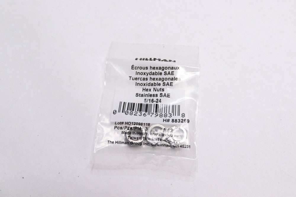 (3-Pk) Hillman Hex Nut Stainless Steel 5/16"-24 883269 
