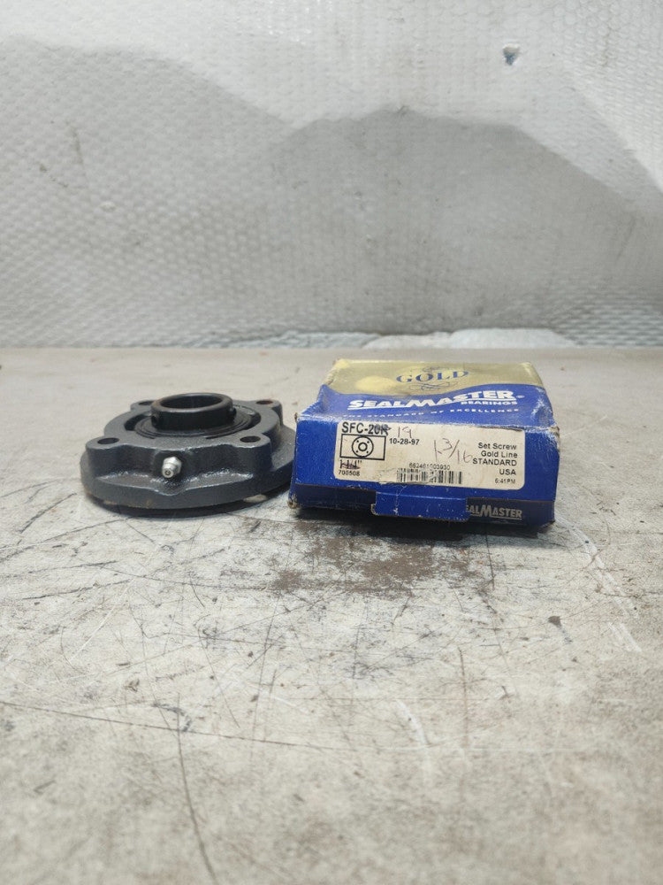 NEW IN BOX SEALMASTER 4-BOLT PILOTED FLANGE MOUNTED BEARING BORE 1-3/16'' SFC19