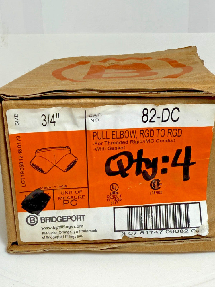 (Box of 4) Bridgeport 82-DC 3/4" Pull Elbow RGD to RGD