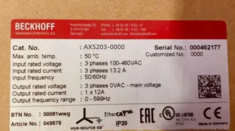 One Brand New Beckhoff AX5203-0000 Servo Driver