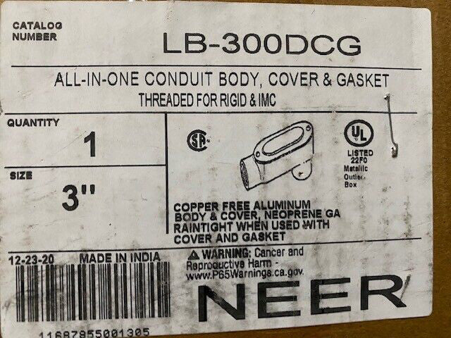 EMERSON LB300DCG / LB-300DCG All-In-One Conduit Body Cover & Gasket (NEW)