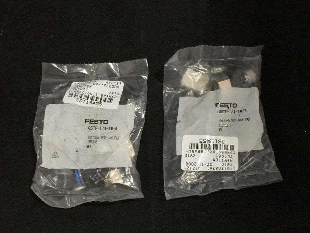 NEW Festo QSTF-1/4-10-B Push-In Fitting  PN# 153188 Lot of 2
