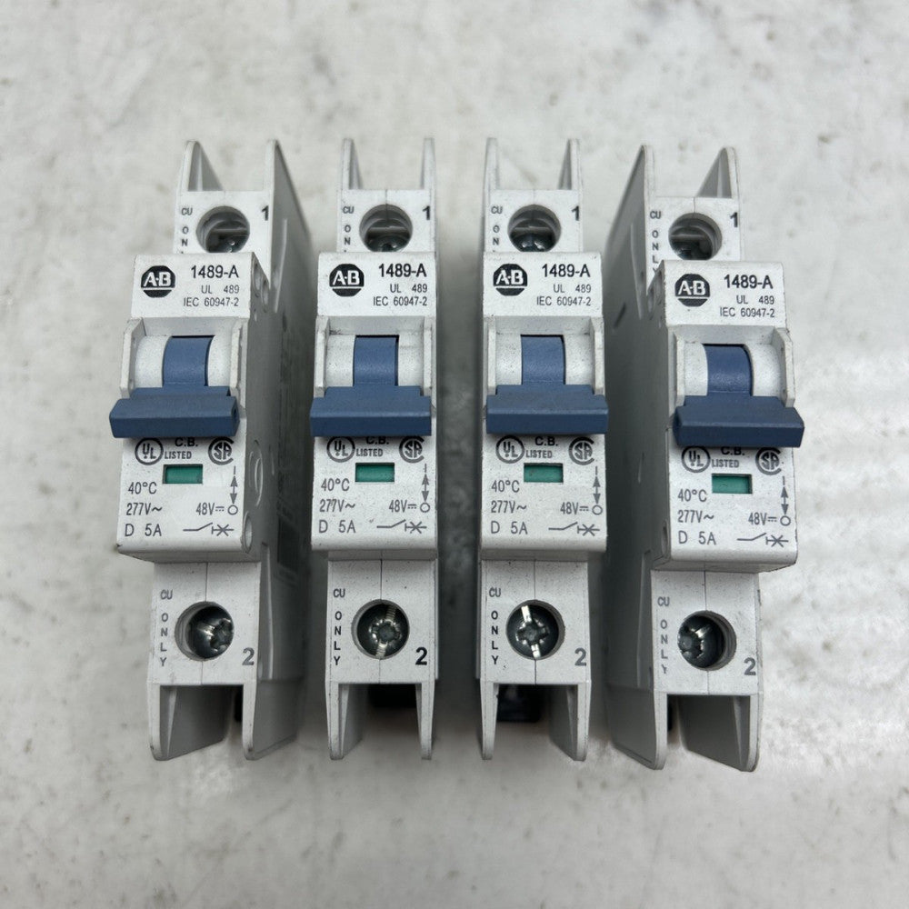 4 Pack Allen Bradley 1489-A1D050 5 Amp Circuit Breaker 1 Pole 1489A1D050 1489-A