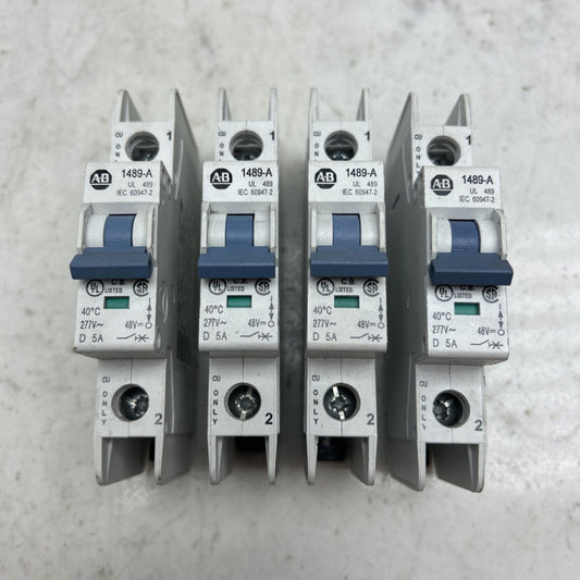 4 Pack Allen Bradley 1489-A1D050 5 Amp Circuit Breaker 1 Pole 1489A1D050 1489-A