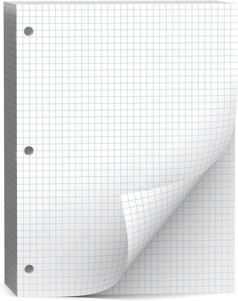 Loose Leaf Graph paper 8 x 10.5, Graph Ruled Paper, 3 Hole Punched Paper, 4 x 4 