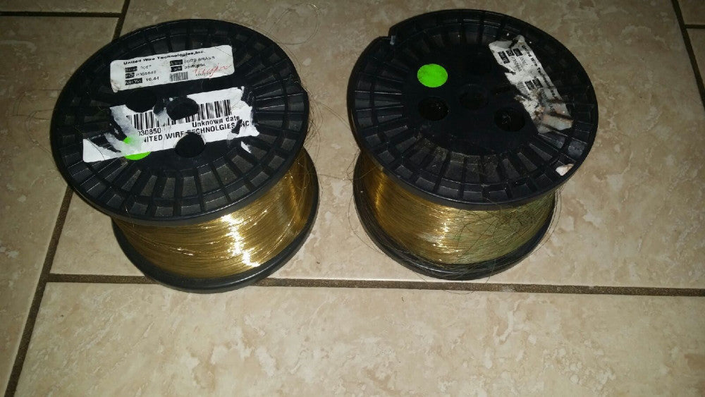 BRASS WIRE (2 SPOOLS) 10.44 LBS EACH DIA .0057 80/20 ALLOY "DAMAGED AS IS"