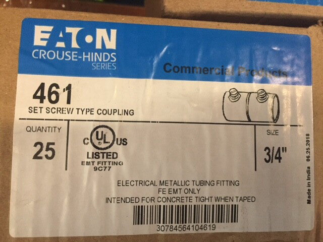 (Box of 25) Eaton Crouse-Hinds 461 3/4" set screw coupling (NEW)