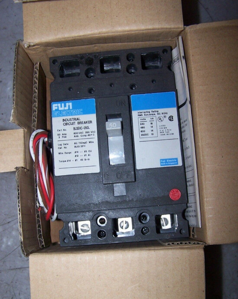 NEW FUJI 50 AMP CIRCUIT BREAKER W/ AUXILIARY SWITCH 600 VAC 3 POLE  BU3EHC-050L