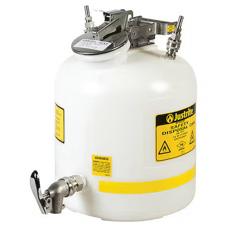 Justrite 12771 Hplc Waste Can, Polypropylene, 5 Gal, Bottom-Mount Faucet, For