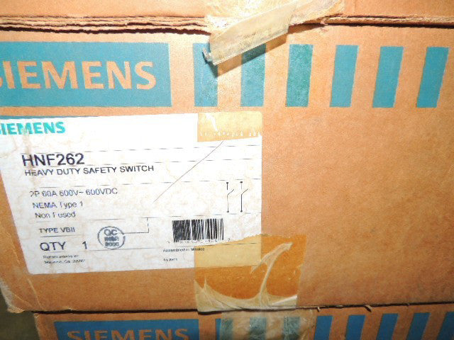 SIEMENS HNF262 NON-FUSIBLE SAFETY SWITCH 60A 2P NEMA 1 ENCLOSURE