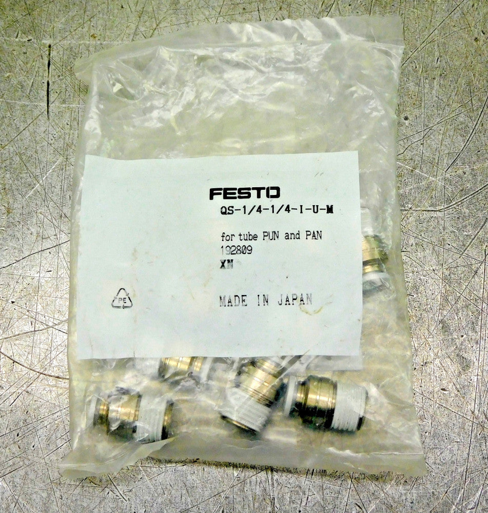 Festo QS-1/4-1/4-I-U-M Push In Fitting 1/4" Lot of Ten (10)