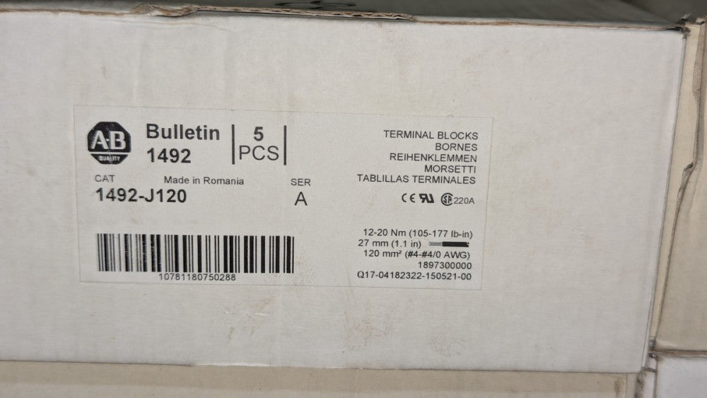 New Case of (5) Allen Bradley 1492-J120 Terminal Blocks