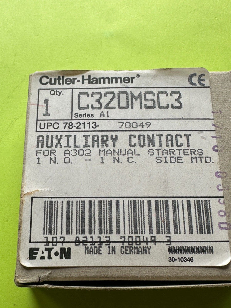 Cutler-Hammer C320MSC3 Auxiliary Contact for A302 Manual Starters 1 NO 1 NC- NEW