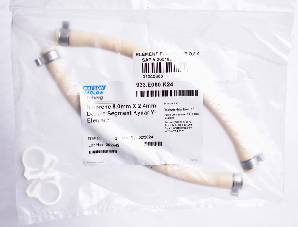 Watson Marlow Bioprene 8.0mm x 2.4mm Double Segment Kynar Y-Element 933.E080.K24