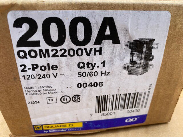 QOM2200VH SQUARE D 2 POLE 200A 240VAC 50/60Hz CIRCUIT BREAKER (NEW)