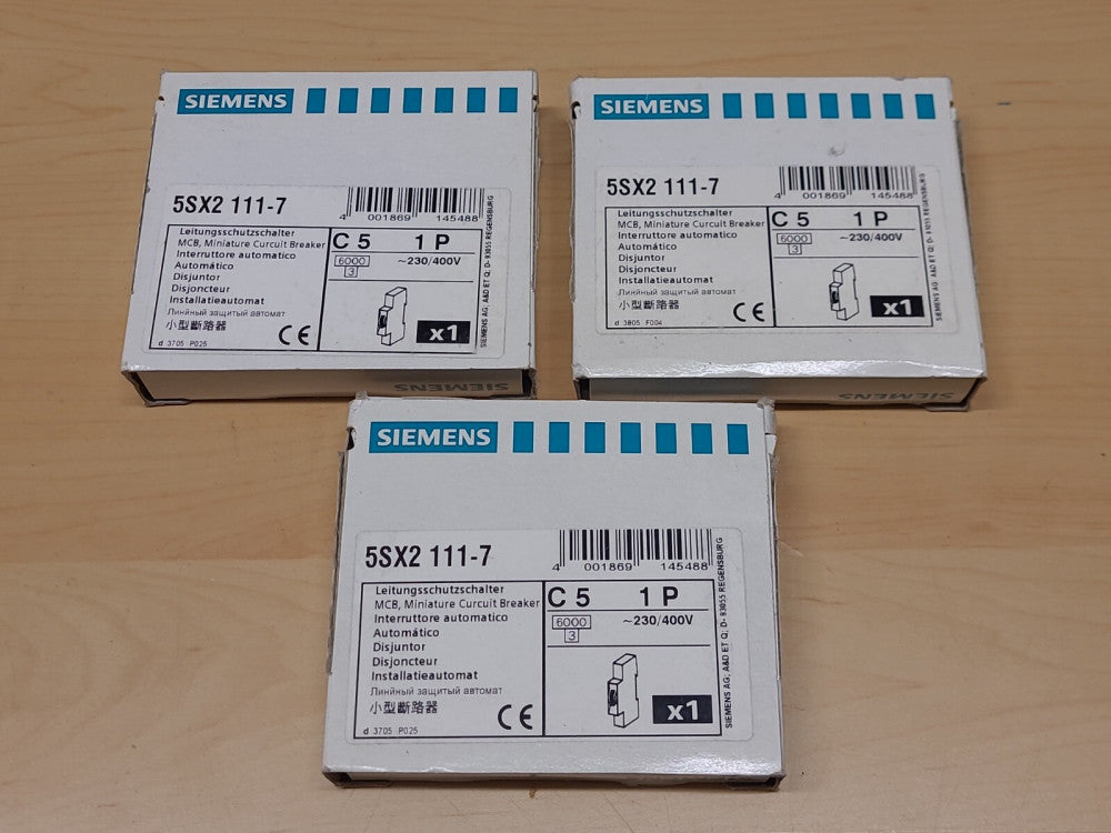 Lot Of 3 Siemens 5SX2 111-7 Miniature Circuit Breakers