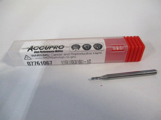 (12184553) 1/16" x 3/16" x 1/8" x 1-1/2" OAL Solid Carbide 4 Flute Ball End Mill