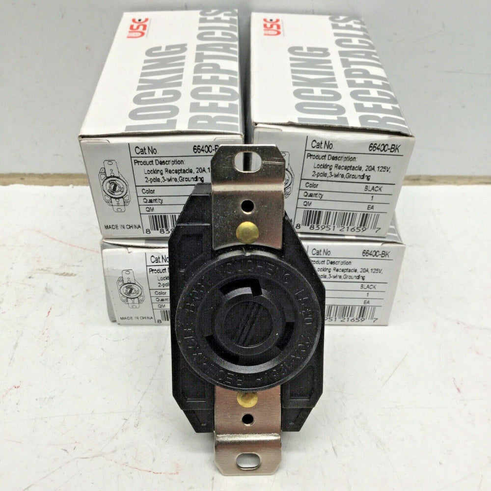 USEC 66400-BK LOCKING Receptacle 20A 125V 2 Pole 3 Wire, L5-20 (LOT of 4)