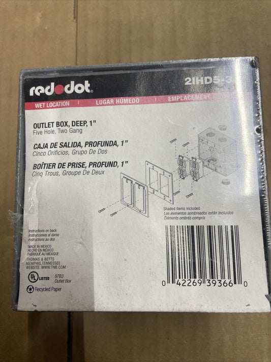 2IHD5-3 R-DOT 3/4-INCH HUB SIZE FIVE-OUTLETS TWO GANG DEEP UNIVERSAL BOX