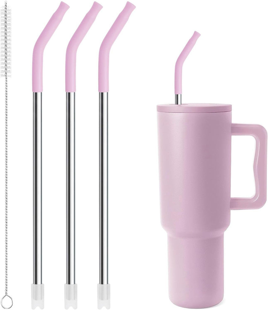 Snowfall 3 Pcs Stainless Steel Straws for Simple Modern 40 oz straw, Lavender 