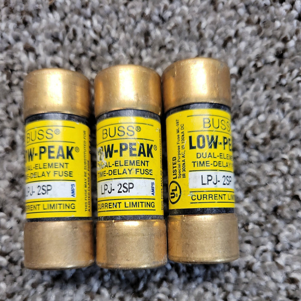 lot of 3 BUSS LPJ-2SP FUSE 2AMP 600VAC CLASS-J time delay LOW PEAK MIDGET