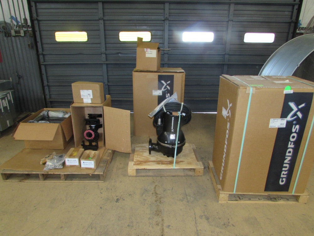 GRUNDFOS, 2- 10 hp SUBMERSIBLE PUMPS, w/CONTROLLER,AUTO COUPLING, 230/460V, NEW!